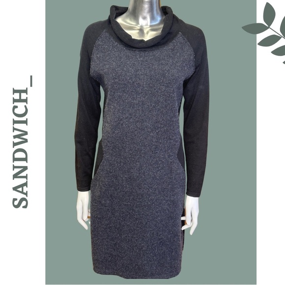 Sandwich Long Sleeve Knit Wool Blend Dress Color Block Detail Scoop Neck Medium - Picture 1 of 11
